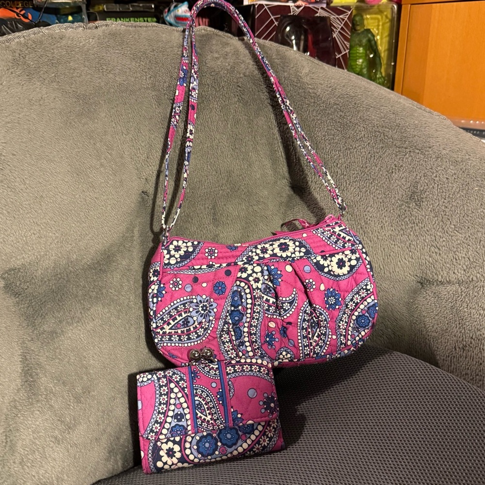 Vera Bradley Boysenberry Frannie Crossbody & Kisslock wallet matching set